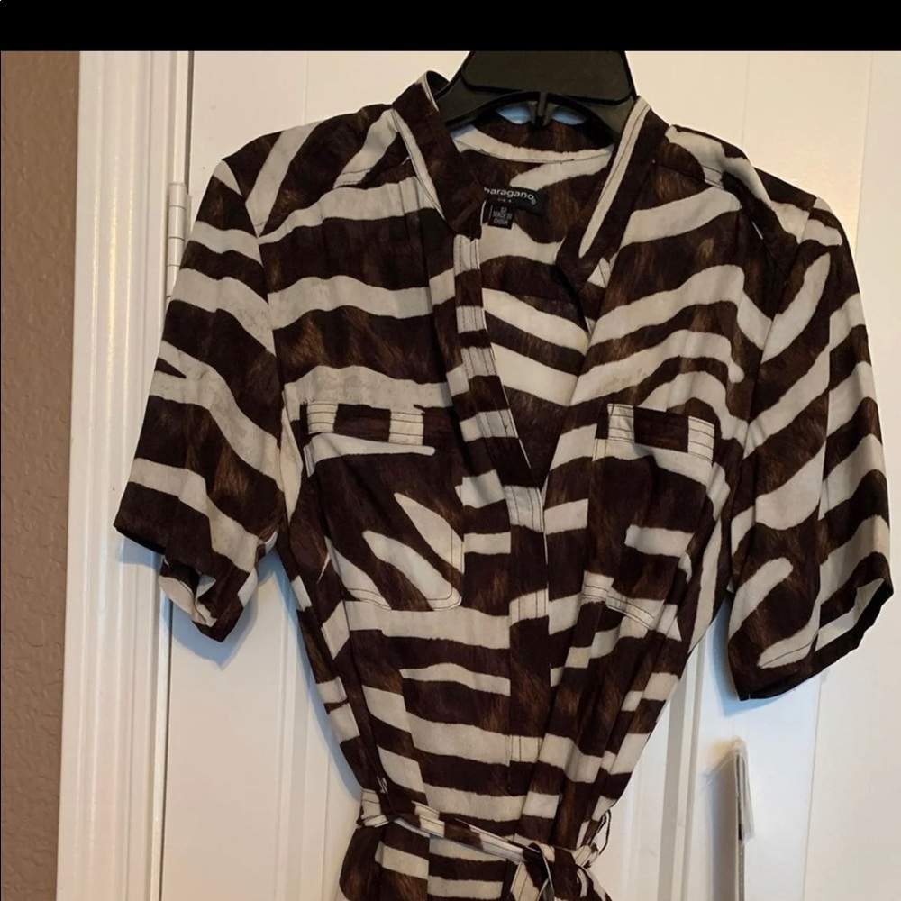 Sharagano animal print belted dress
